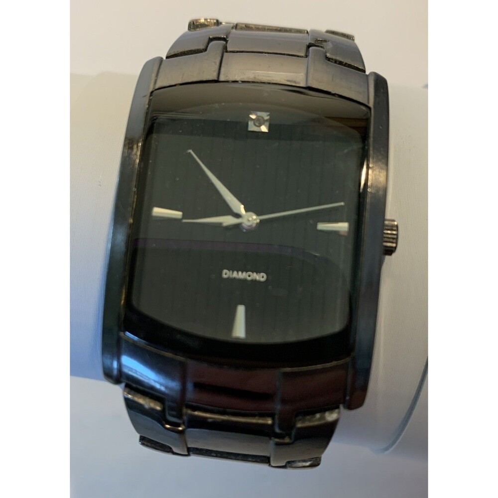 Vintage Allude Quartz Mens Watch Gun Metal Black Analog Diamond Japan